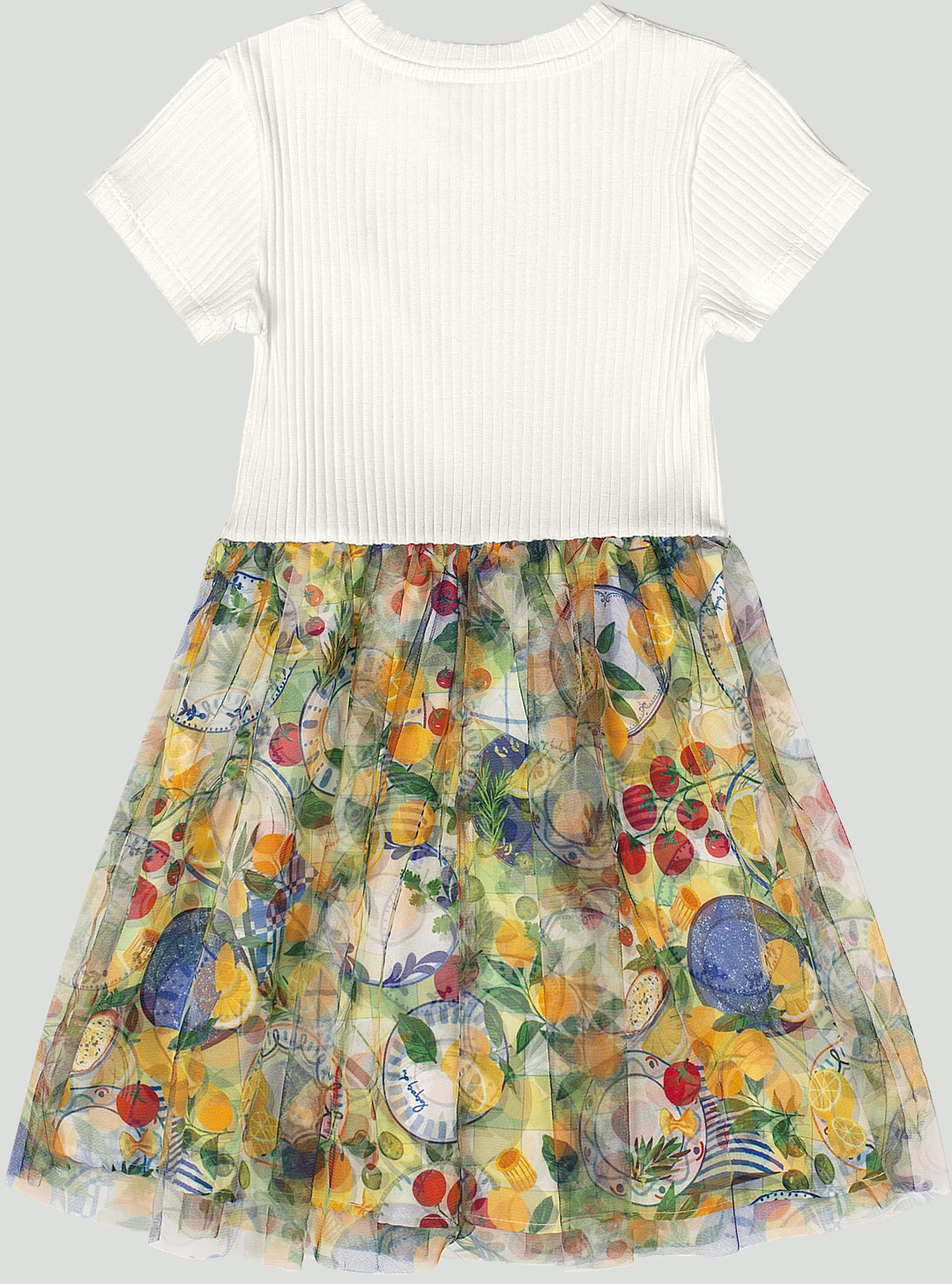 Ribbed Dress with Tulle Skirt