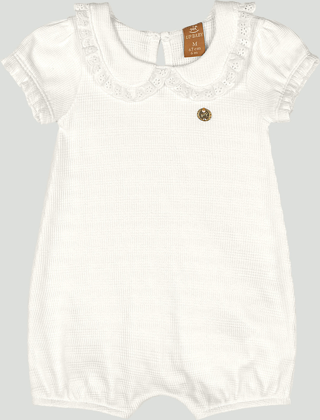 Soft Romper with Lace Collar - White