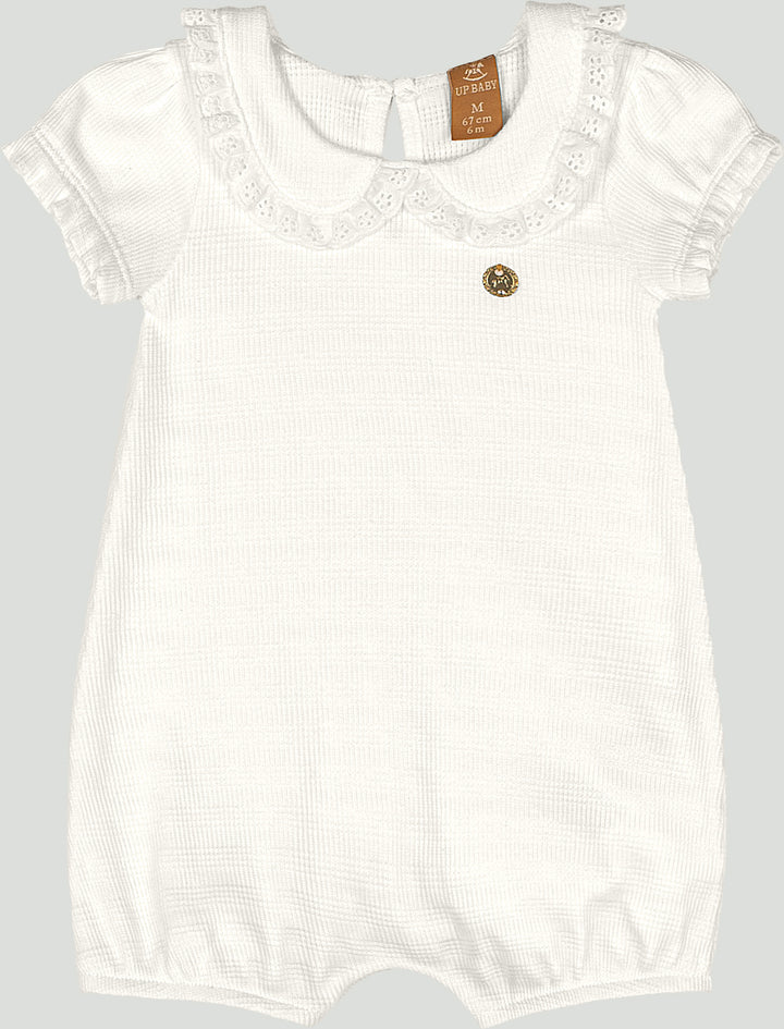 Soft Romper with Lace Collar - White