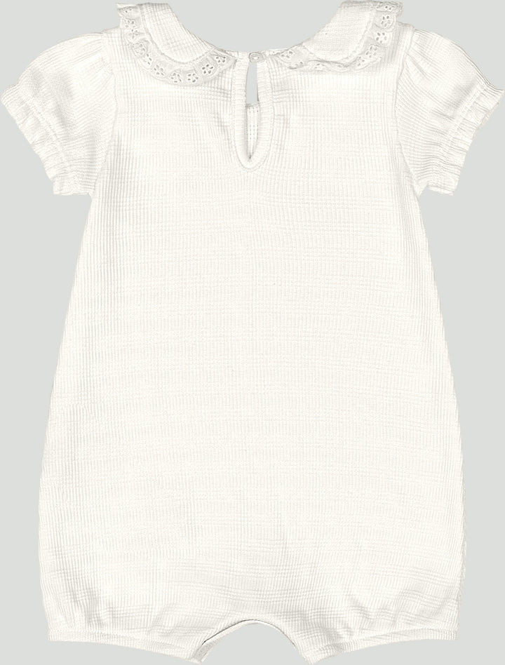 Soft Romper with Lace Collar - White