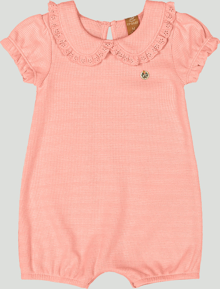 Soft Romper with Lace Collar - Peach