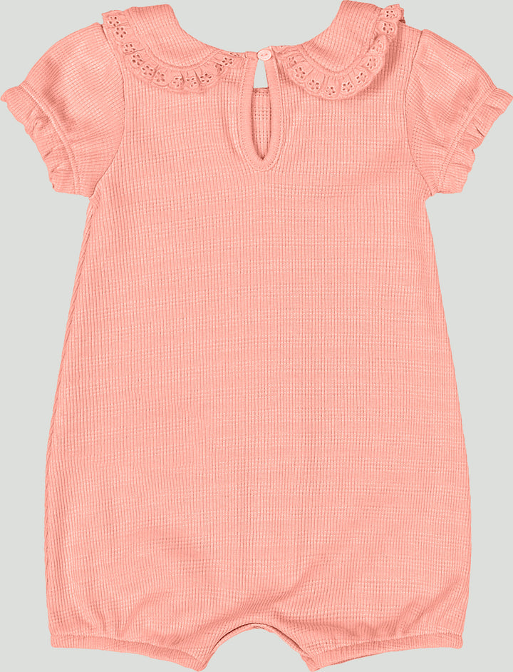Soft Romper with Lace Collar - Peach