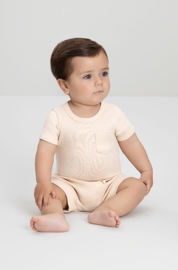 Baby's Ribbed Set: Romper & Shorts - Light Blue - Caramelo Baby & Kids