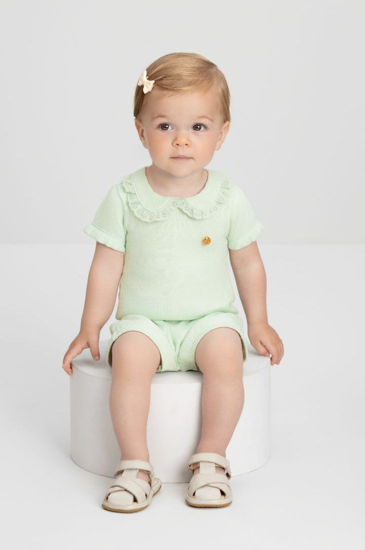 Soft Romper with Lace Collar - Peach