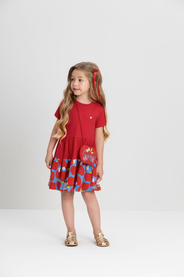 Red Cotton Dress with Matching Bag