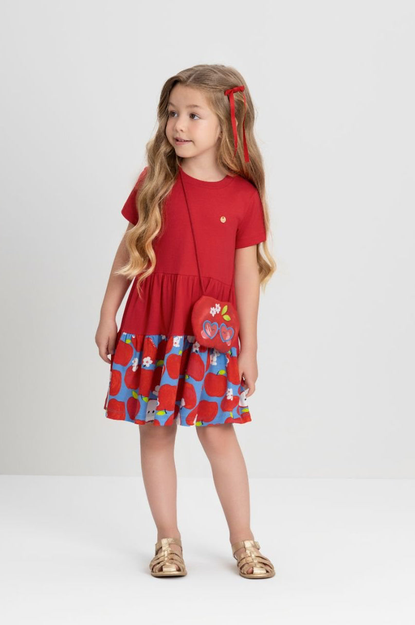 Red Cotton Dress with Matching Bag - Caramelo Baby & Kids