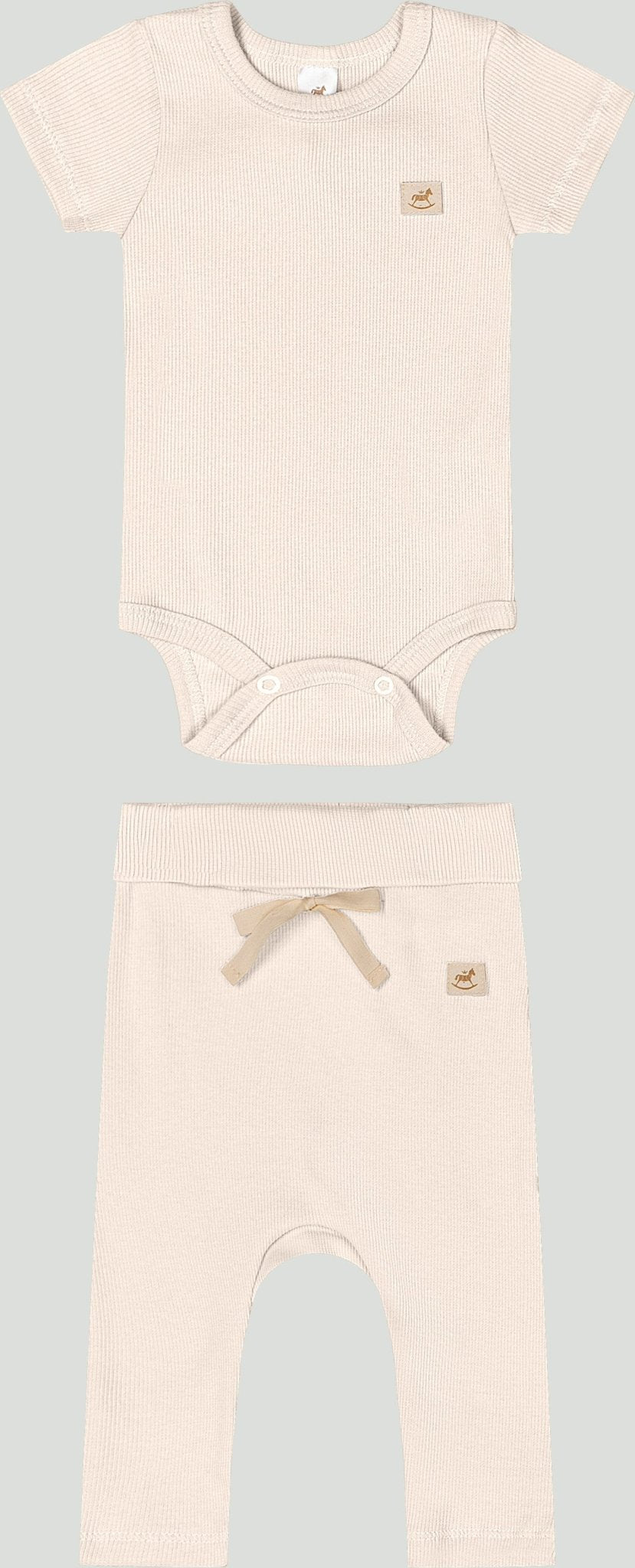 Ribbed cotton set: romper &amp; pants - beige - Caramelo Baby &amp; Kids