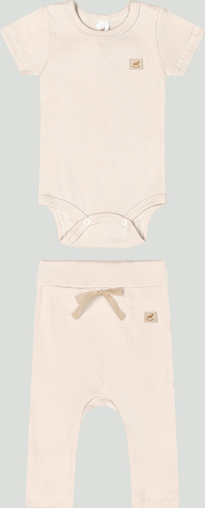 Ribbed cotton set: romper &amp; pants - beige - Caramelo Baby &amp; Kids