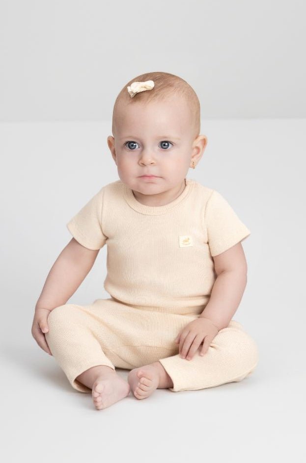 Ribbed cotton set: romper &amp; pants - beige - Caramelo Baby &amp; Kids