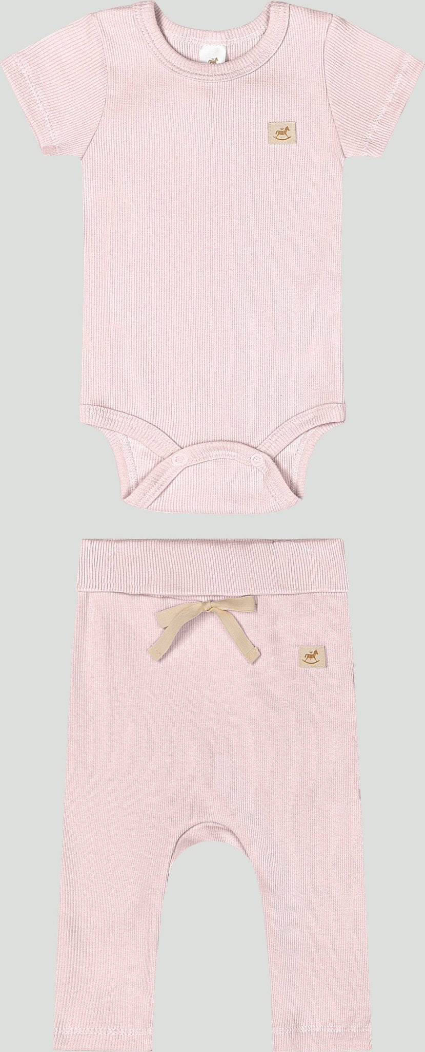 Ribbed cotton set: romper &amp; pants - light pink - Caramelo Baby &amp; Kids