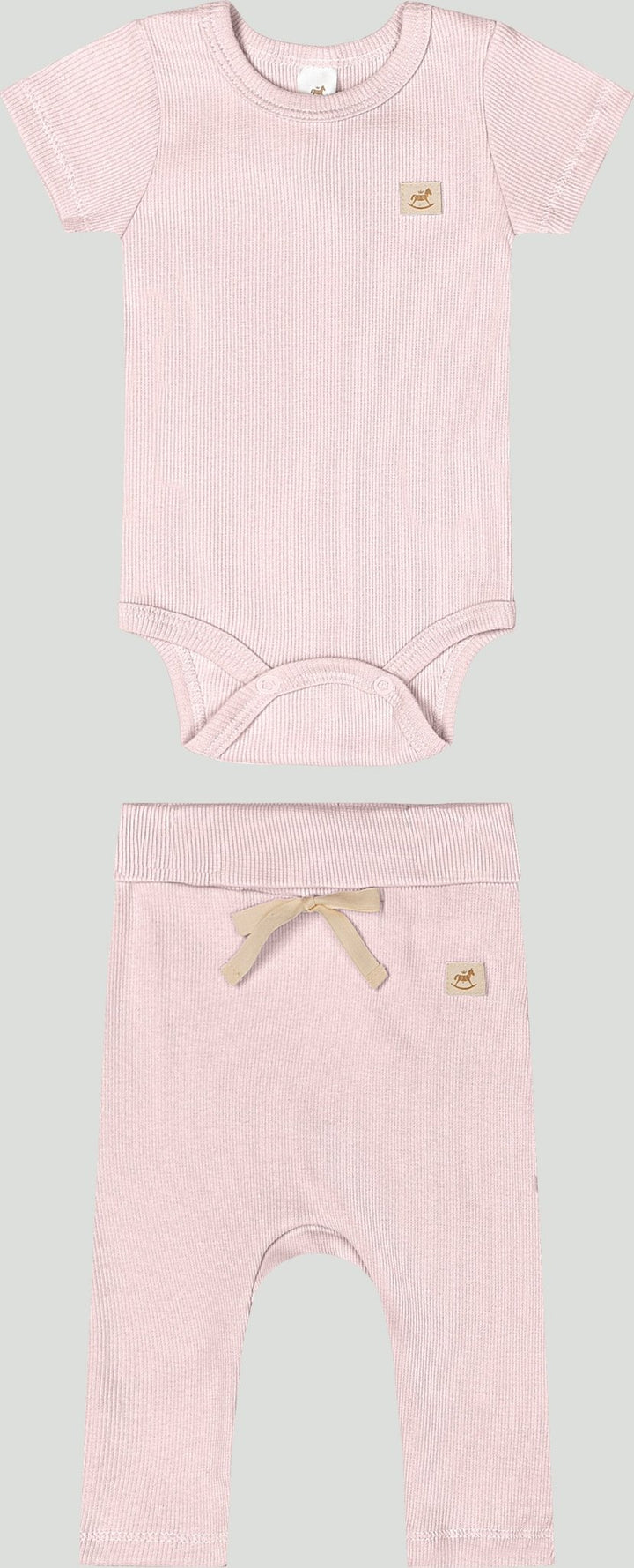 Ribbed cotton set: romper &amp; pants - light pink - Caramelo Baby &amp; Kids